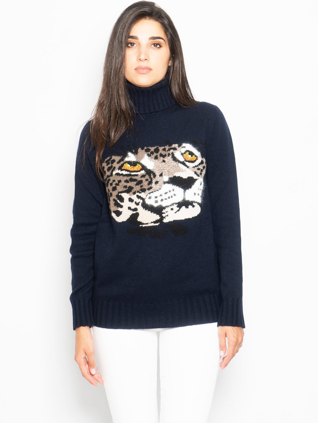 2026 New Arrival Dolcevita Jacquard con Leopardo Blu