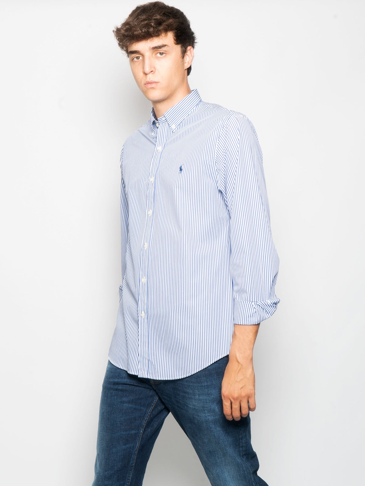 2026 New Arrival Camicia in Popeline Stretch Slim Fit Bianco/Blu