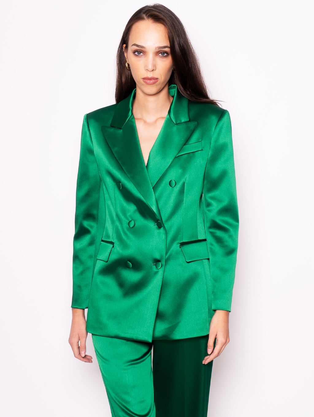 2026 New Arrival Giacca Doppio Petto in Raso Verde