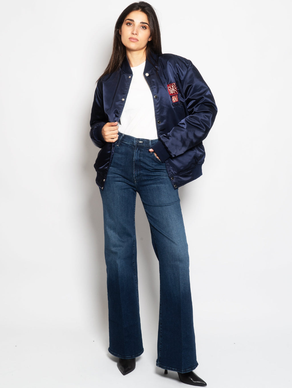 2026 New Arrival Bomber Ricamo Tigre in Acetato Blu