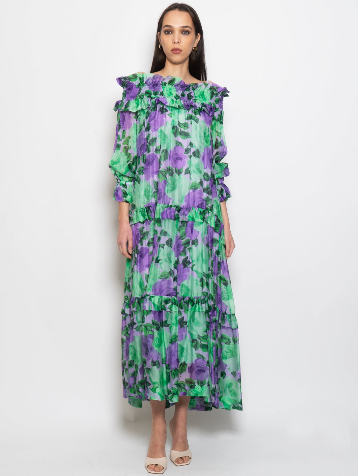 2026 New Arrival Abito in Seta Floreale Verde