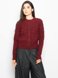 2026 New Arrival Cardigan a Trecce con Chiusura Smerlata Bordeaux