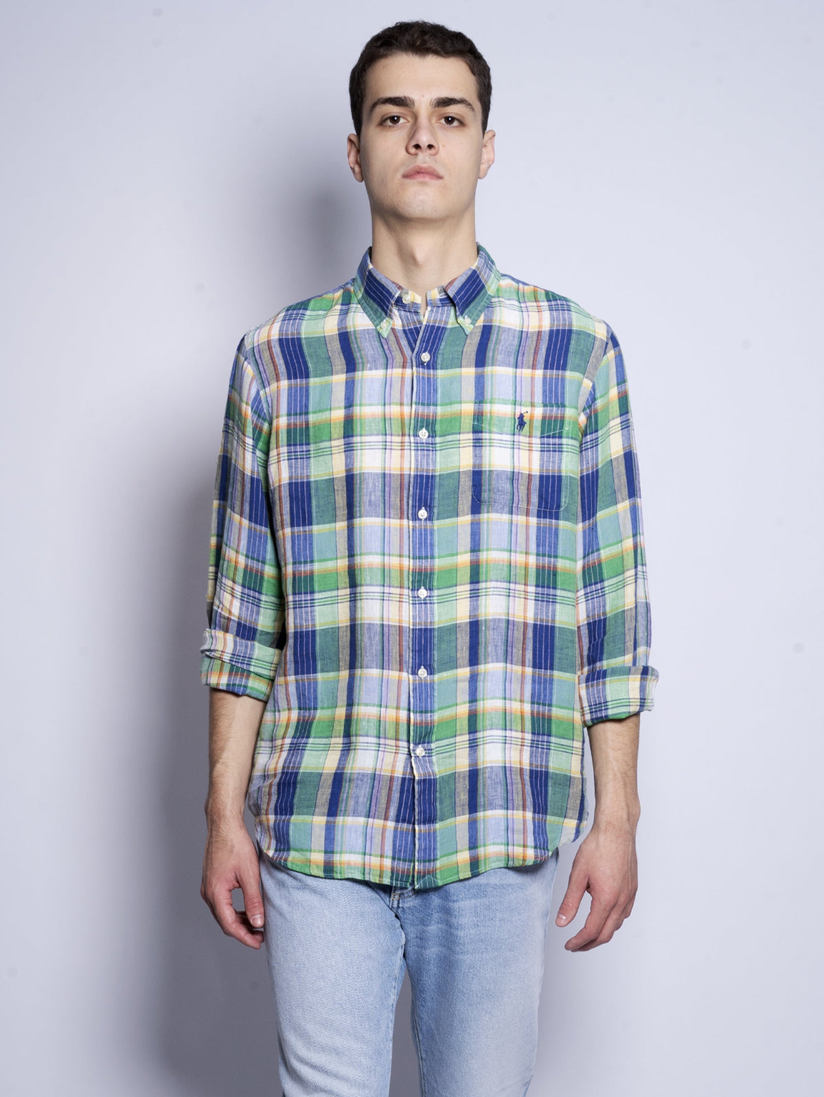 2026 New Arrival Camicia in Madras in Lino Multicolor