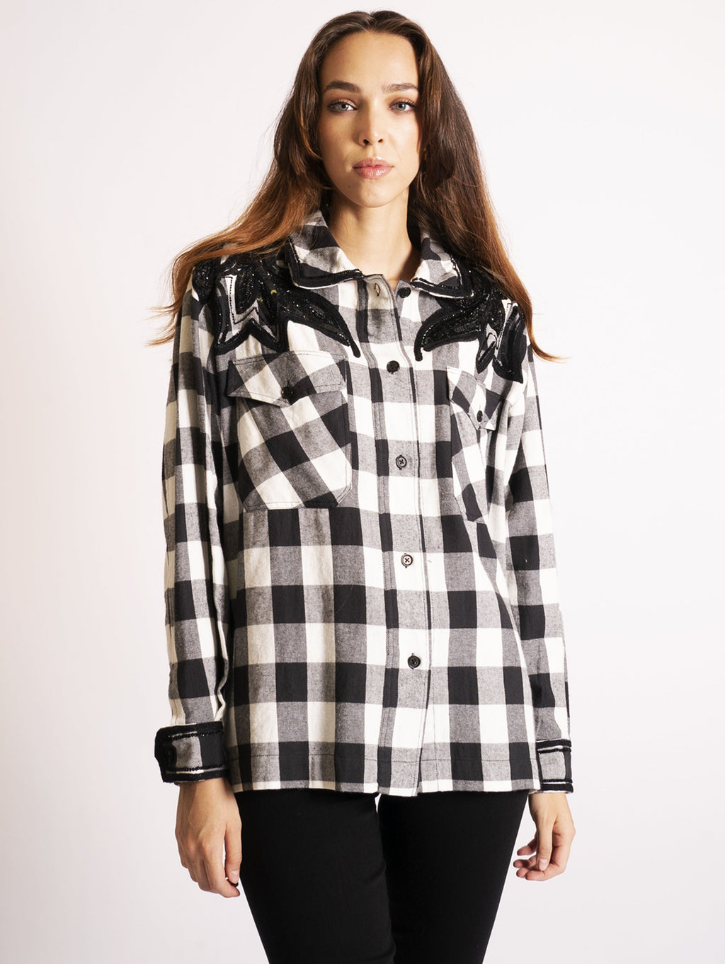 2026 New Arrival Overshirt con Ricami Bianco/Nero