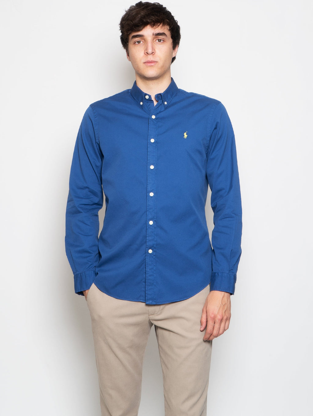 2026 New Arrival Camicia Slim Fit in Twill di Cotone Blu Royal