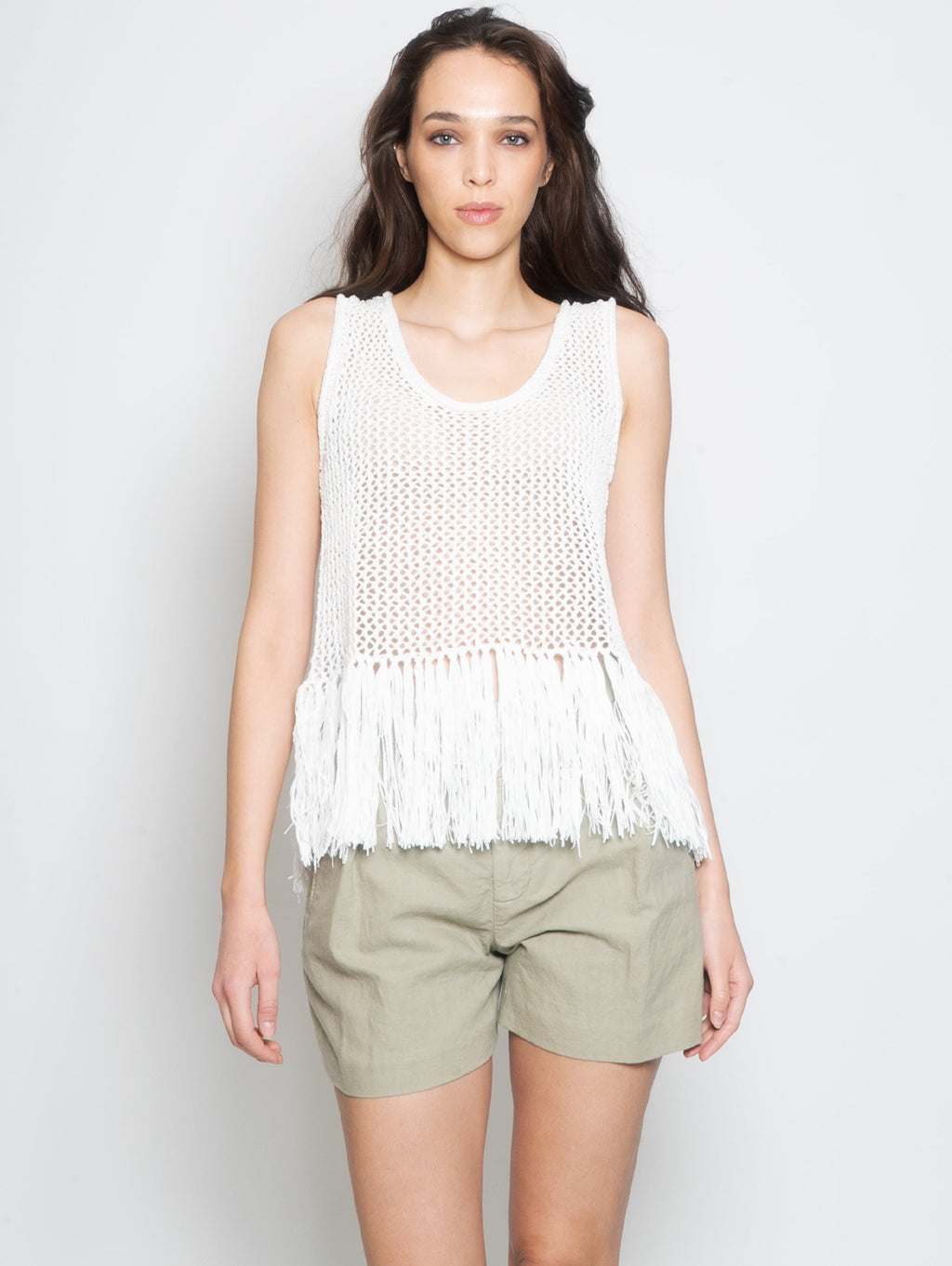 2026 New Arrival Top in Maglia Crochet con Frange Panna