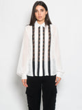 2026 New Arrival Camicia Velata con Dettagli in Pizzo Bianco