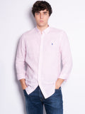 2026 New Arrival Camicia in Lino a Righe Slim Fit Rosa/Bianco