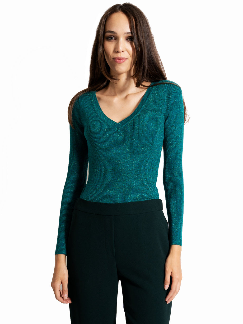 2026 New Arrival Maglia con Scollo a V in Lurex Verde