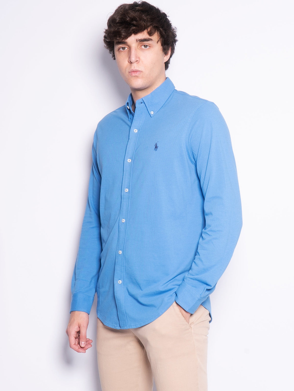 2026 New Arrival Camicia in Piqué di Cotone Celeste