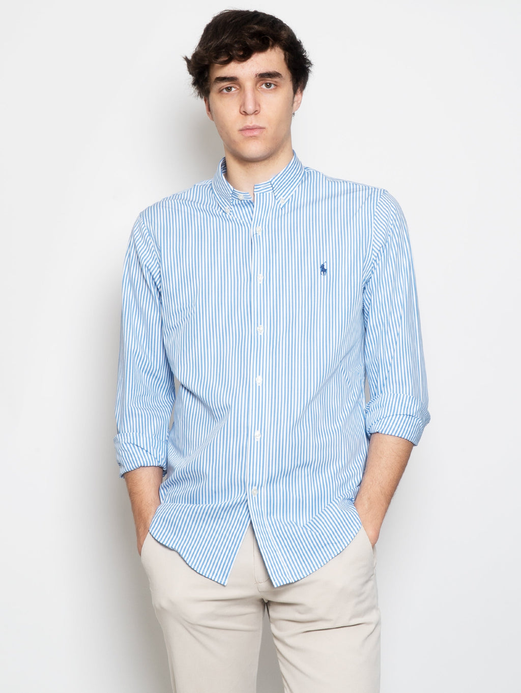 2026 New Arrival Camicia Sportiva Elasticizzata a Righe Blu/Bianco