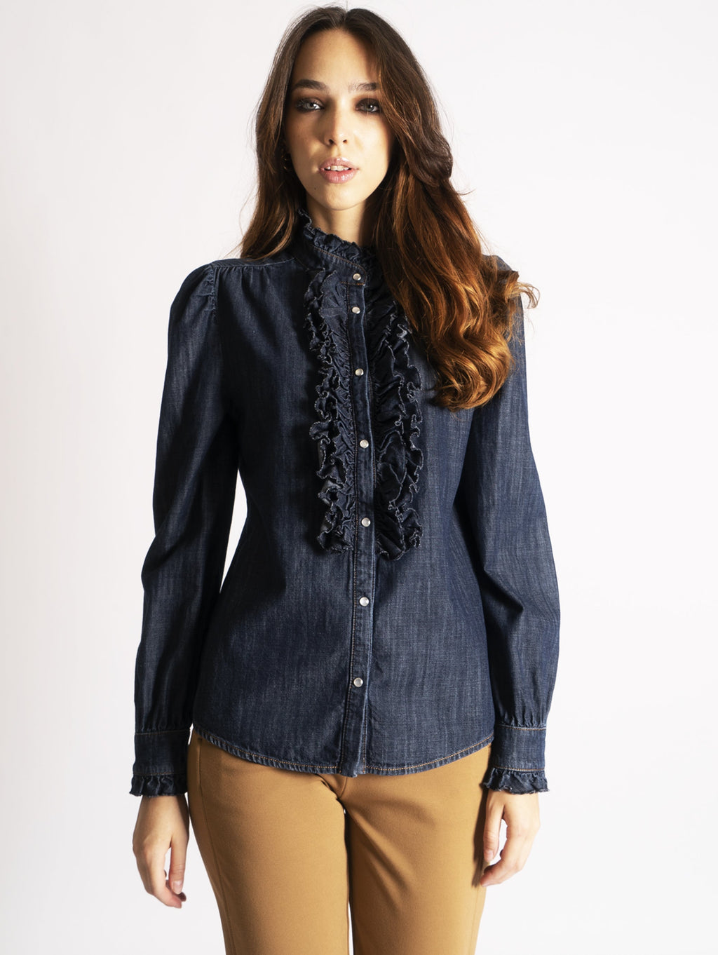 2026 New Arrival Camicia con Rouches Blu