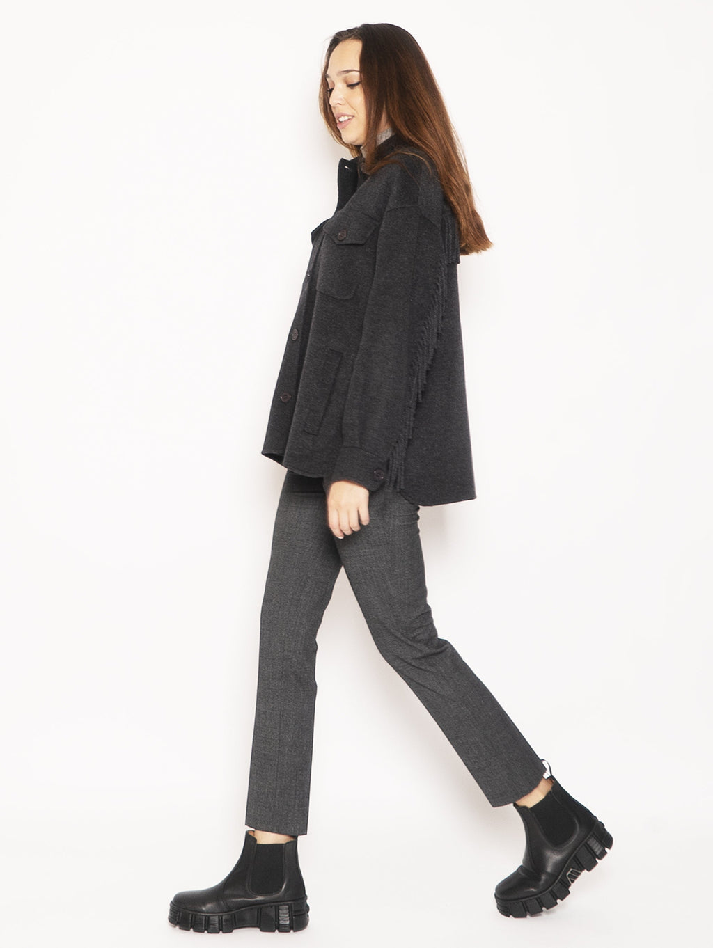 2026 New Arrival Overshirt in Lana con Frange - Grigio