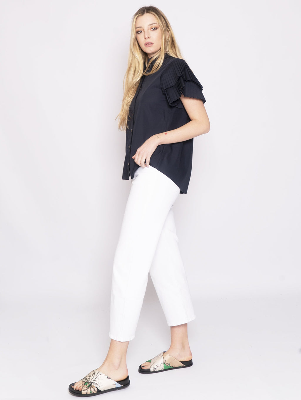 2026 New Arrival Camicia con Maniche Plissé Blu