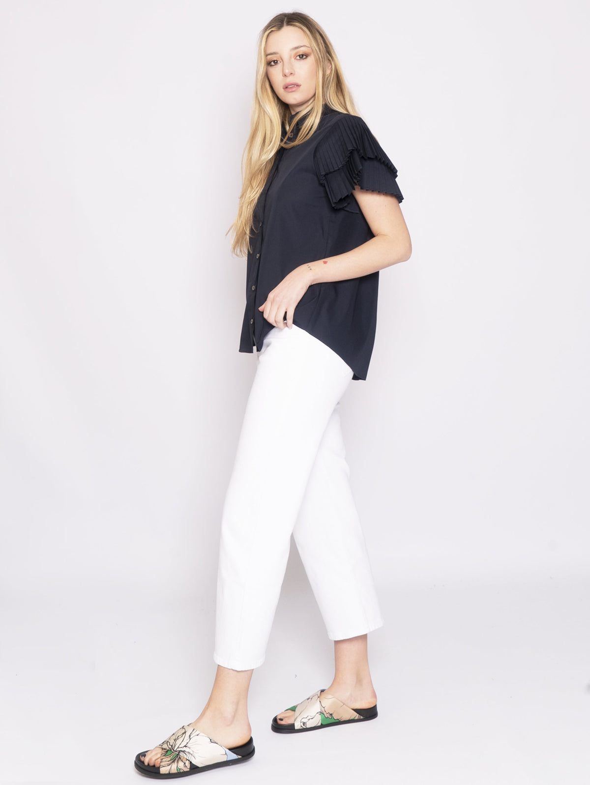 2026 New Arrival Camicia con Maniche Plissé Blu