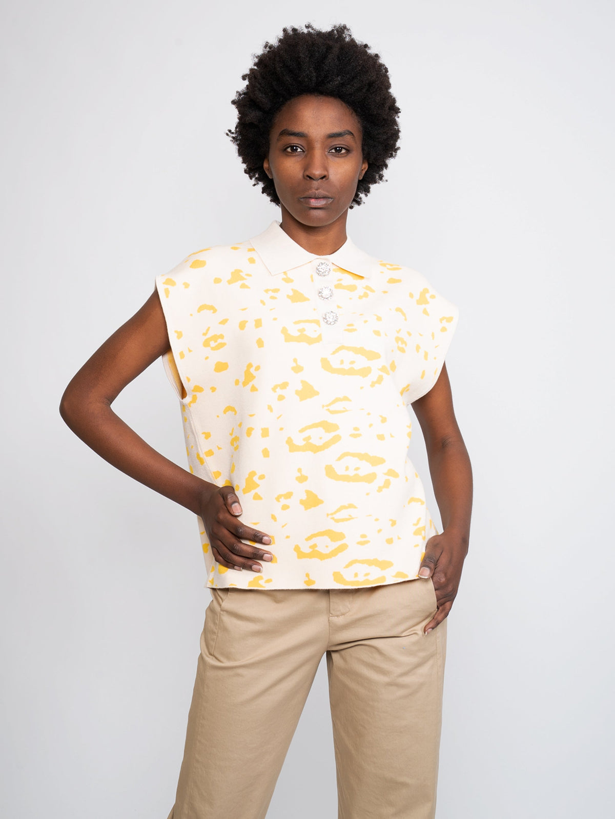 2026 New Arrival Polo con Stampa Animalier Giallo