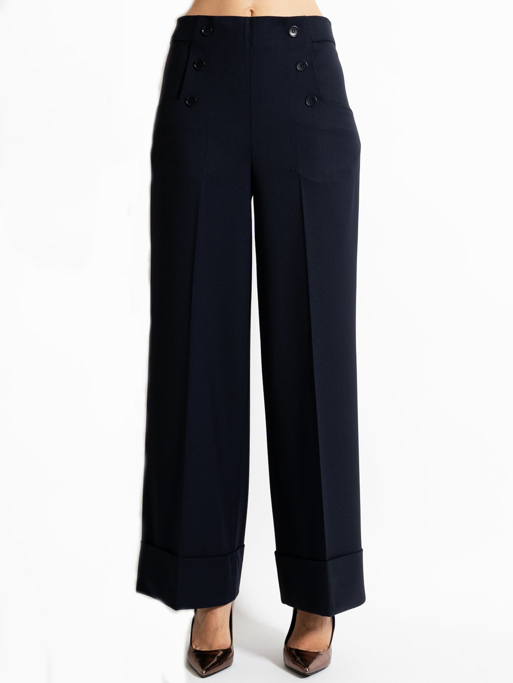 2026 New Arrival Pantaloni Palazzo con Bottoni Blu