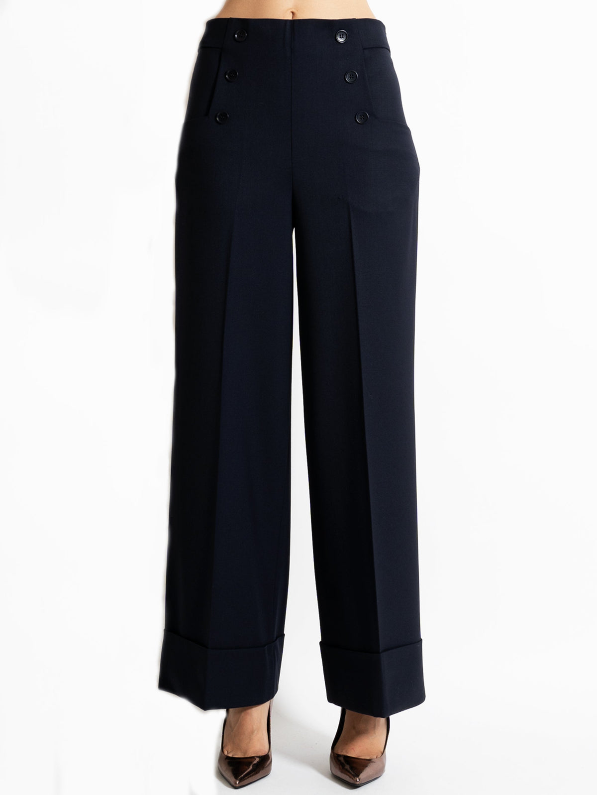 2026 New Arrival Pantaloni Palazzo con Bottoni Blu