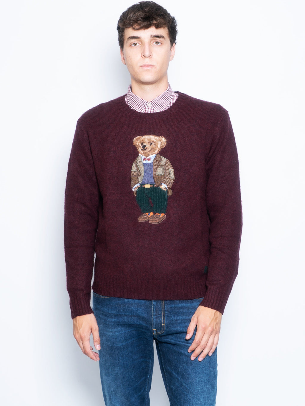2026 New Arrival Maglia in Lana e Cashmere con Polo Bear Vinaccia