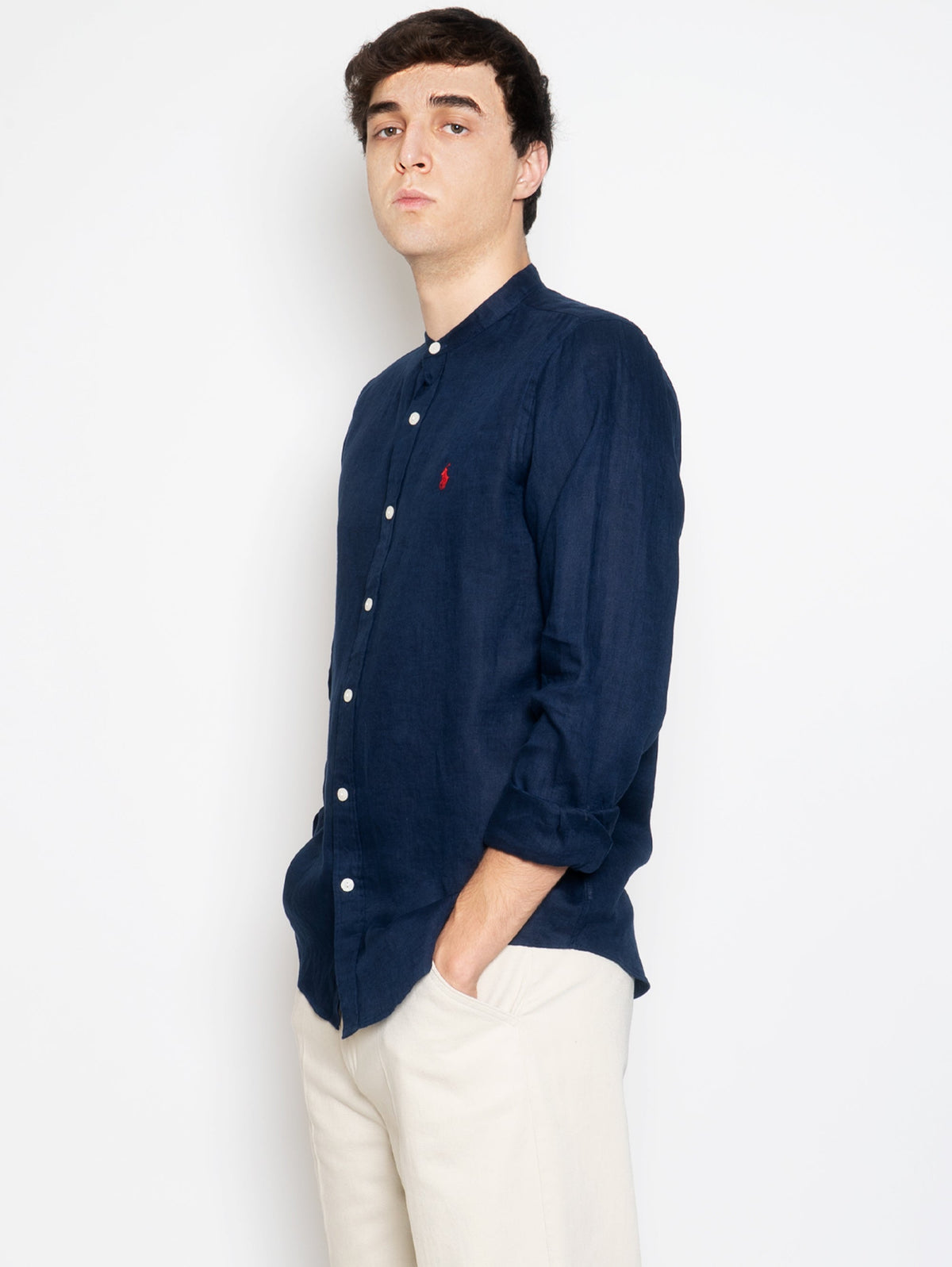 2026 New Arrival Camicia in Lino Collo alla Coreana Blu