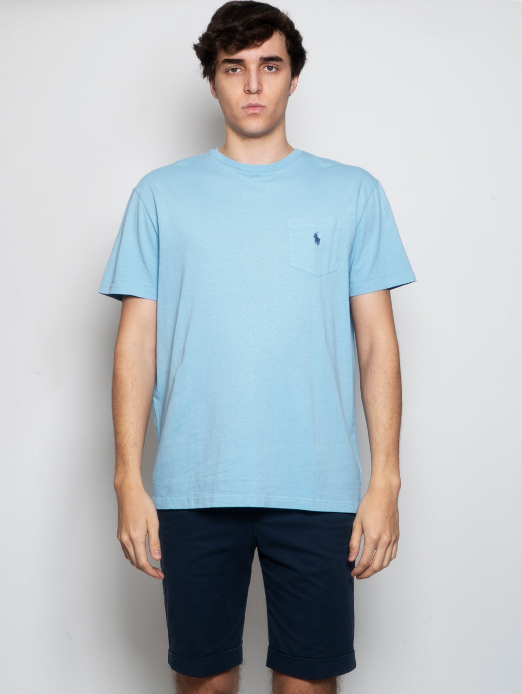 2026 New Arrival T-shirt in Cotone e Lino con Taschino Blu Polvere