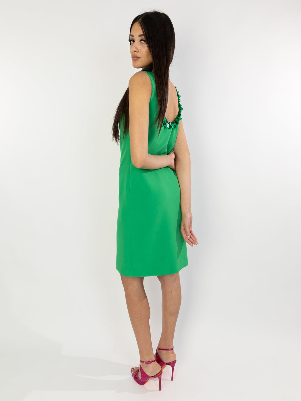 2026 New Arrival Abito Corto con Scollo Tondo in Paillettes Verde