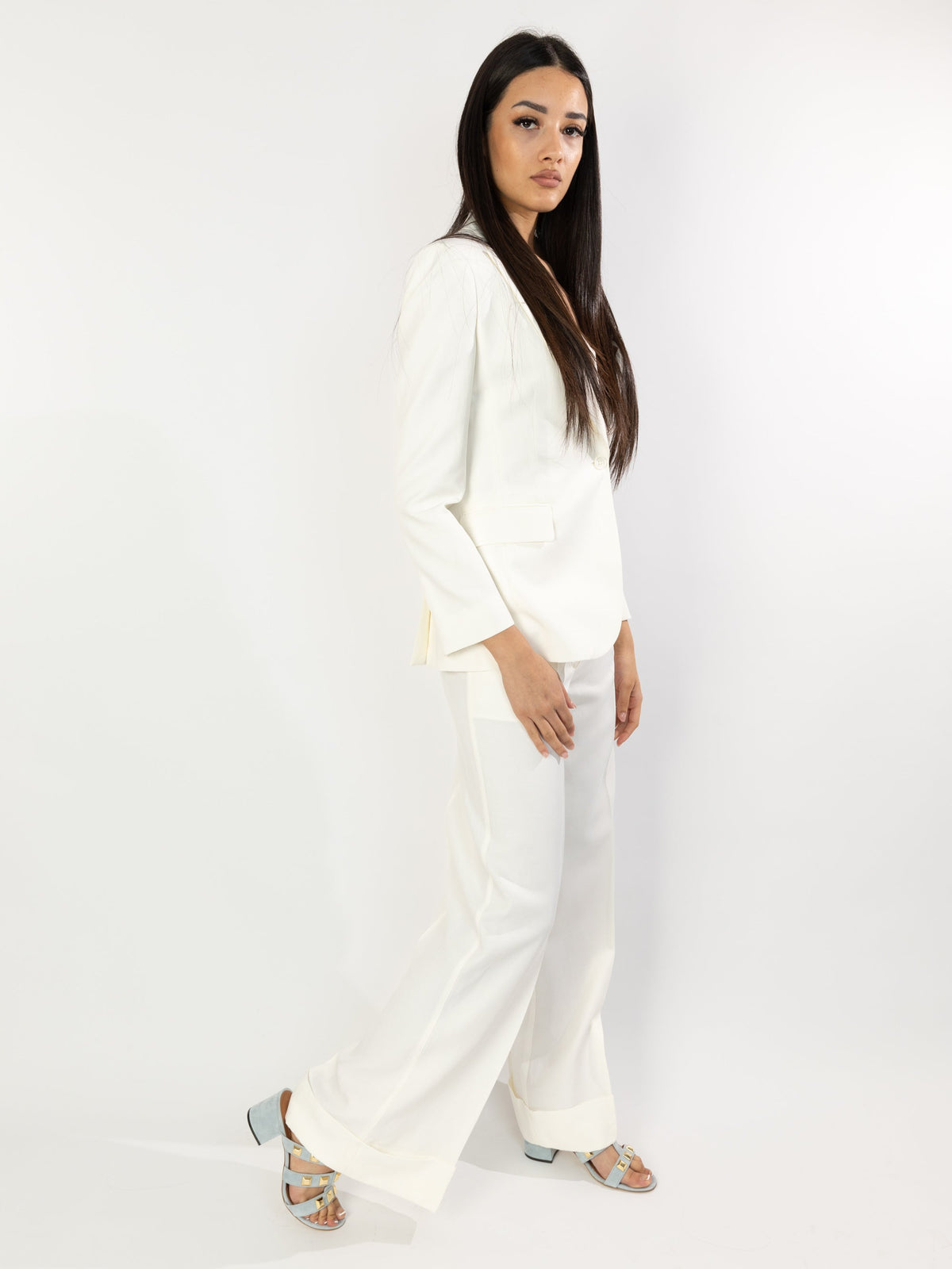 2026 New Arrival Pantaloni Palazzo in Lino con Risvolto Panna