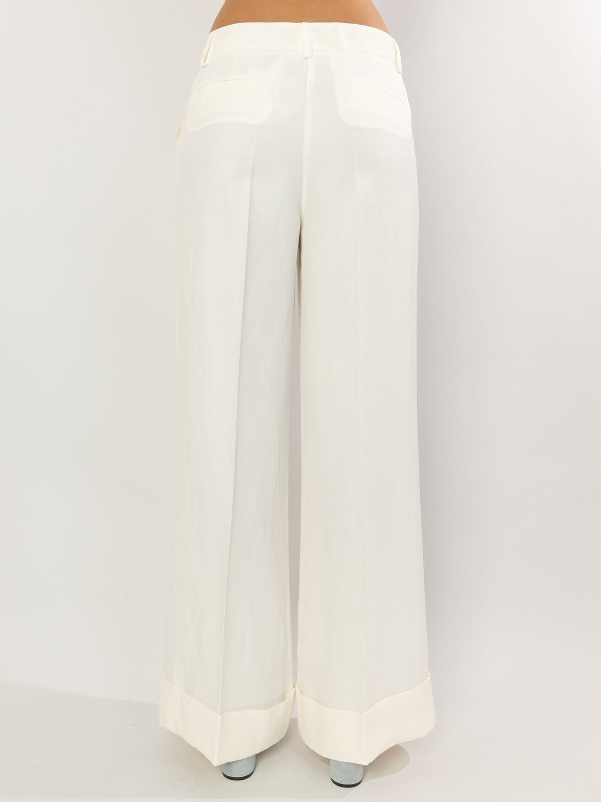 2026 New Arrival Pantaloni Palazzo in Lino con Risvolto Panna
