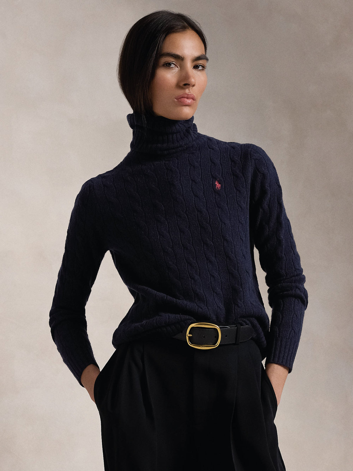 2026 New Arrival Maglia con Collo Alto a Trecce Blu Navy