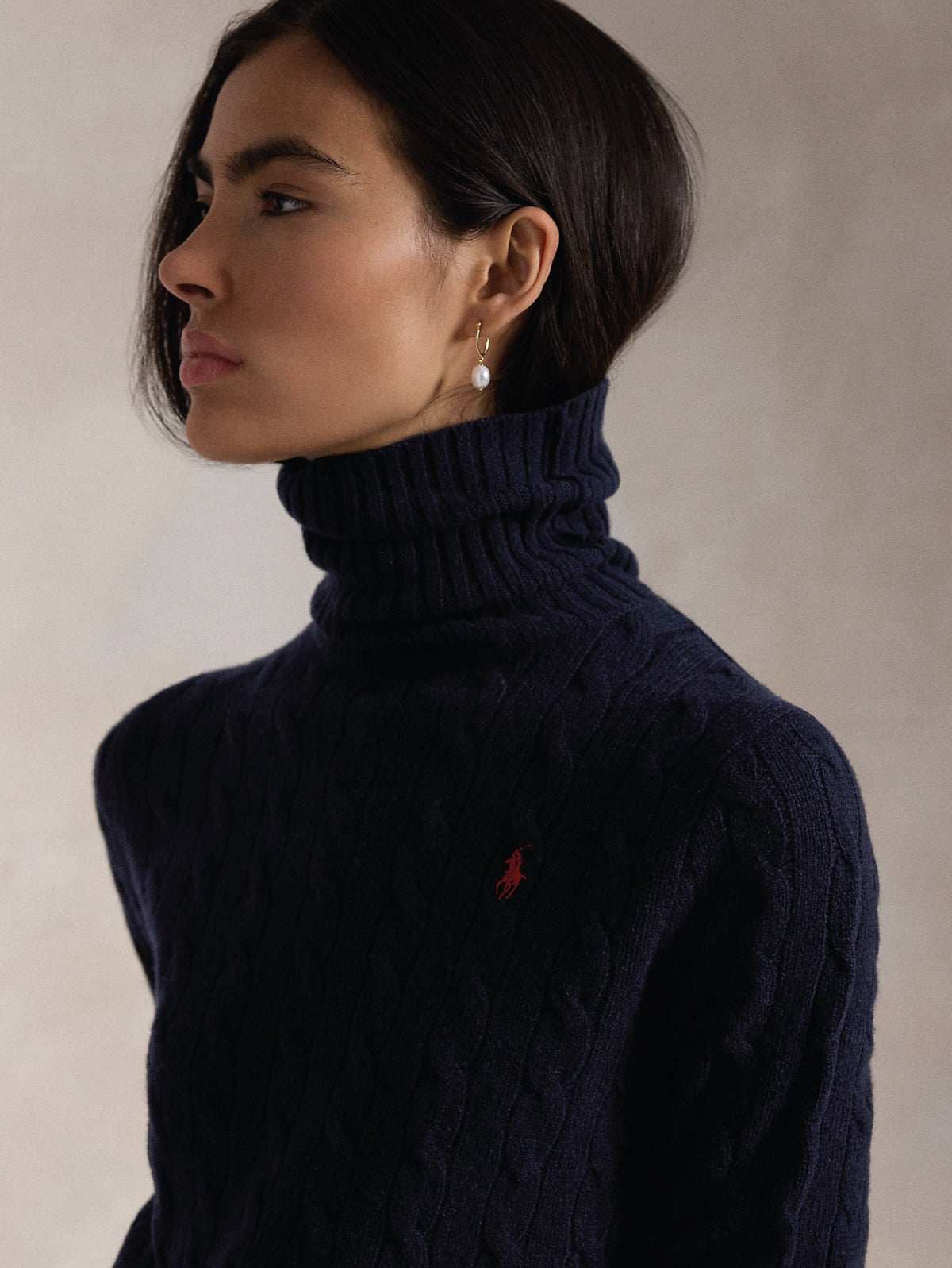2026 New Arrival Maglia con Collo Alto a Trecce Blu Navy