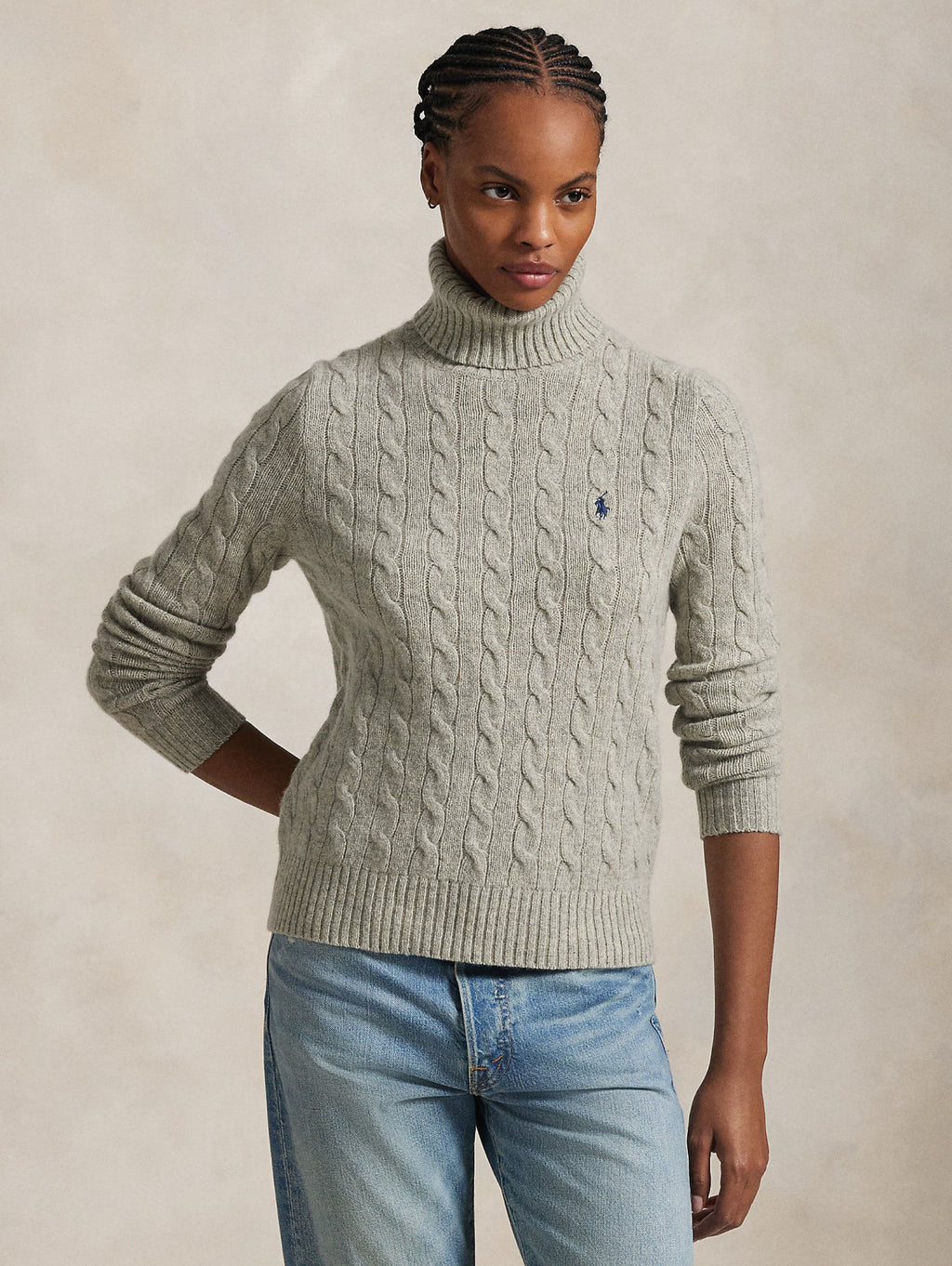 2026 New Arrival Maglia con Collo Alto a Trecce Grigio