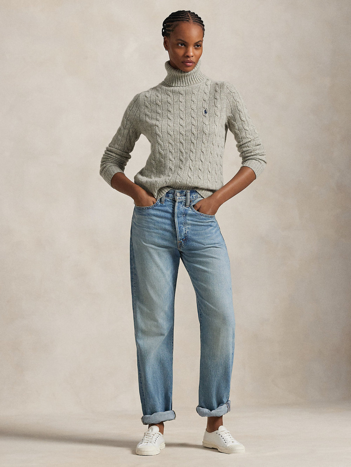 2026 New Arrival Maglia con Collo Alto a Trecce Grigio