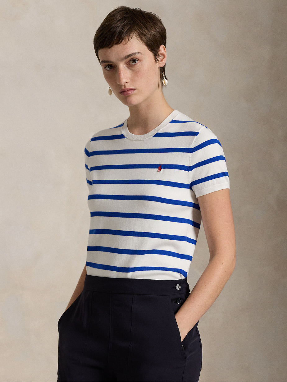 2026 New Arrival Maglia a Righe con Maniche Corte Blu/Bianco
