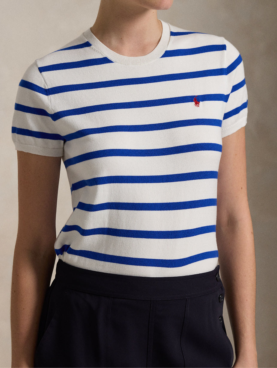 2026 New Arrival Maglia a Righe con Maniche Corte Blu/Bianco