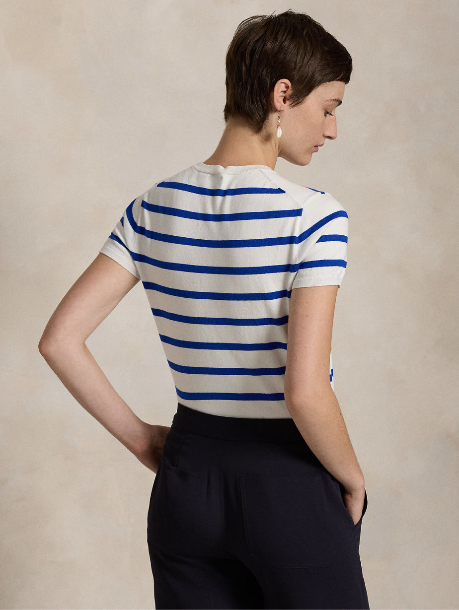 2026 New Arrival Maglia a Righe con Maniche Corte Blu/Bianco