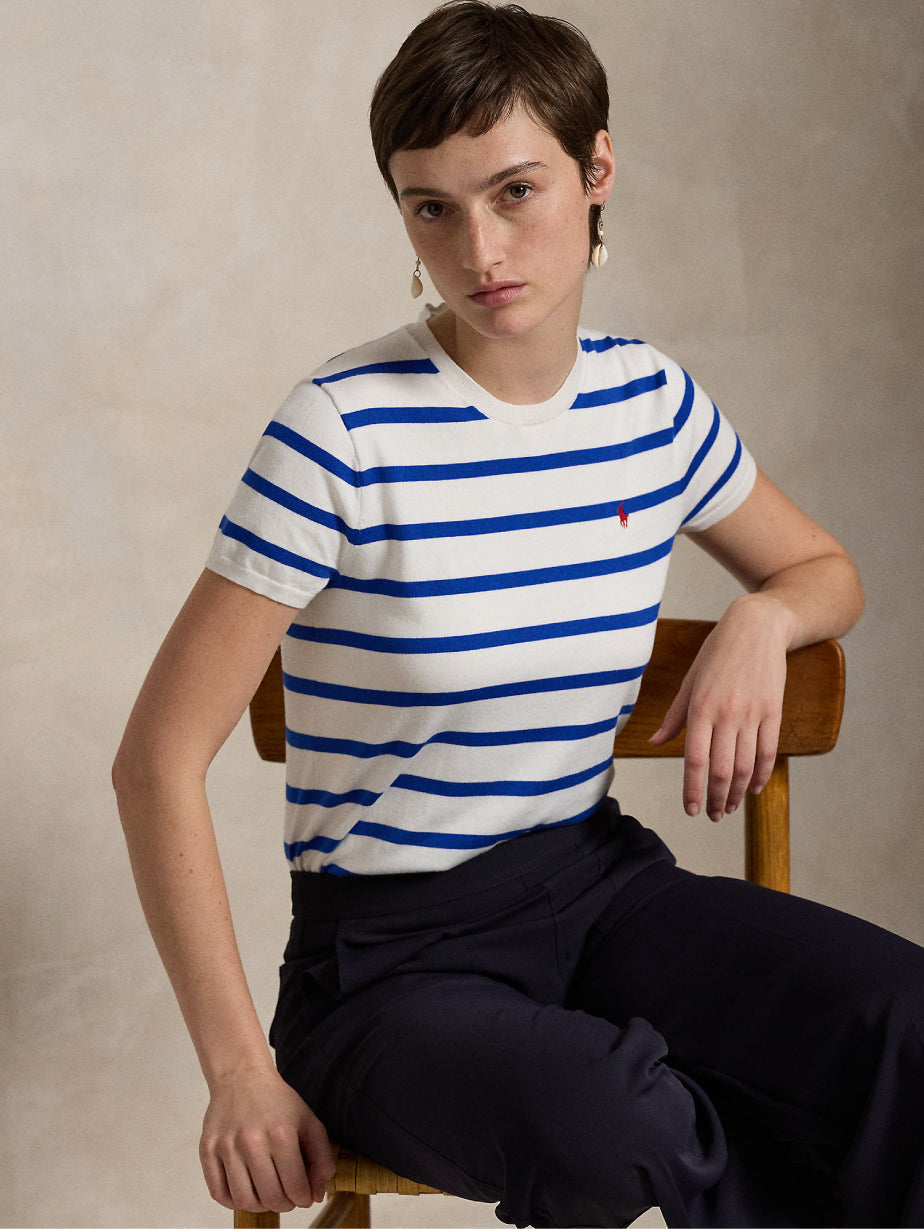 2026 New Arrival Maglia a Righe con Maniche Corte Blu/Bianco