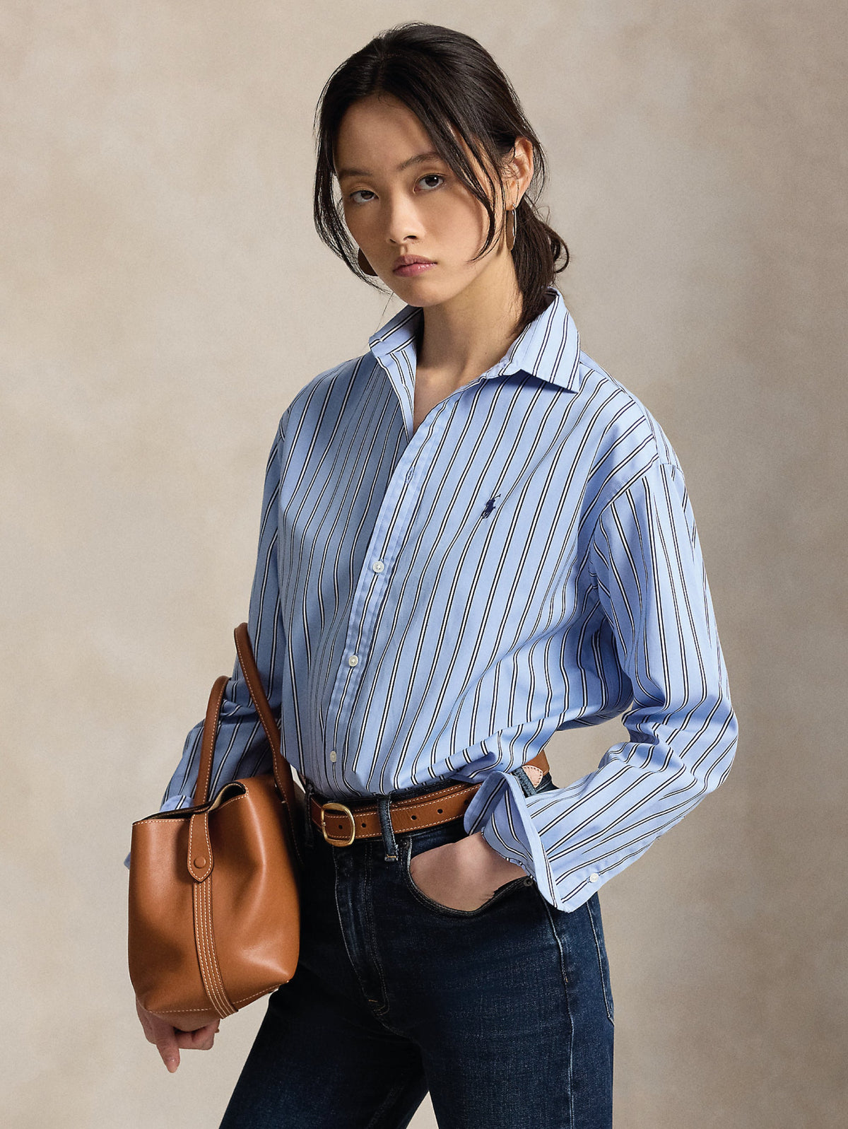 2026 New Arrival Camicia Relaxed Fit a Righe Blu/Bianco