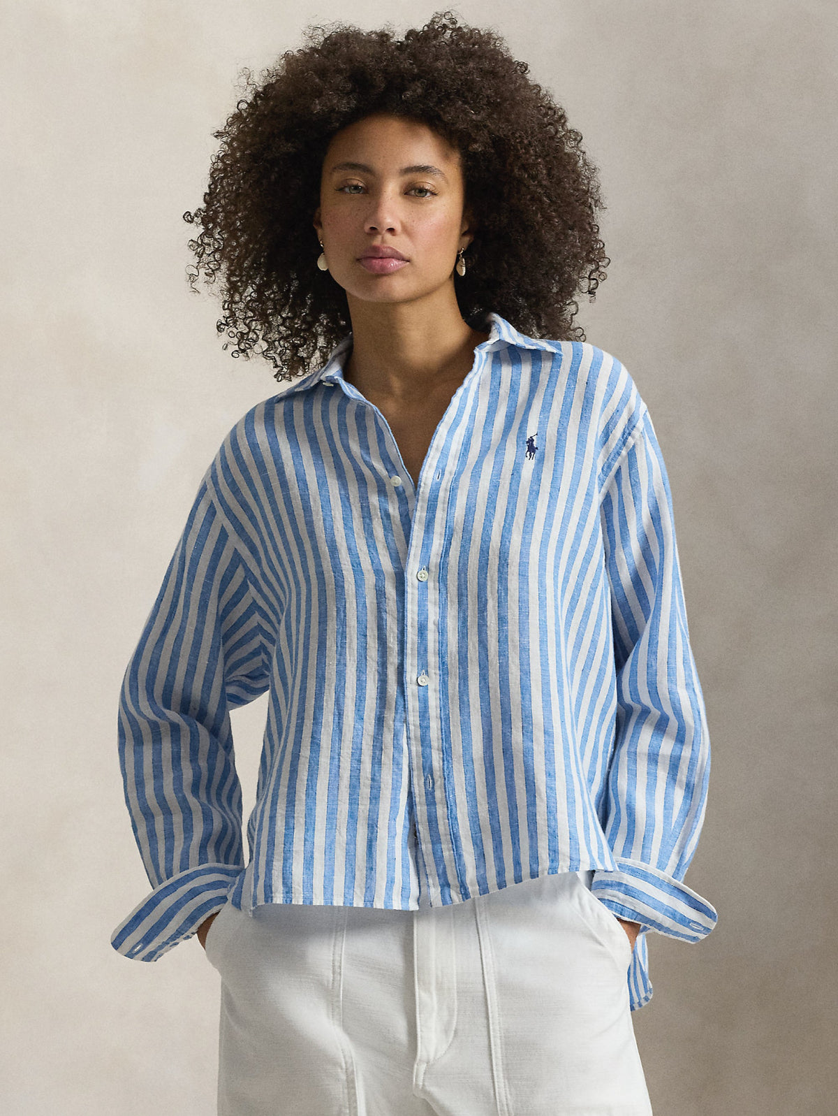 2026 New Arrival Camicia a Righe in Lino Blu/Bianco