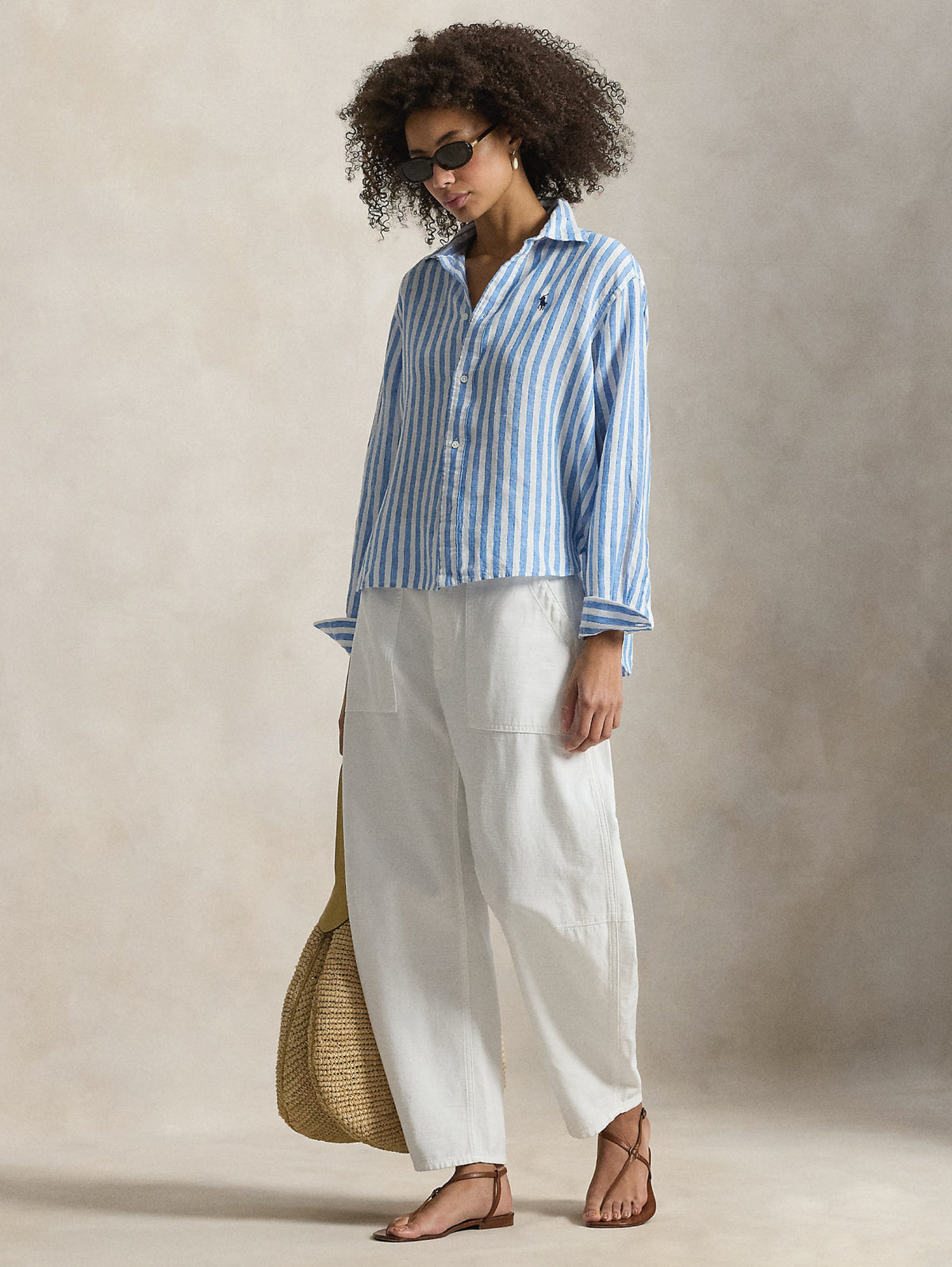 2026 New Arrival Camicia a Righe in Lino Blu/Bianco