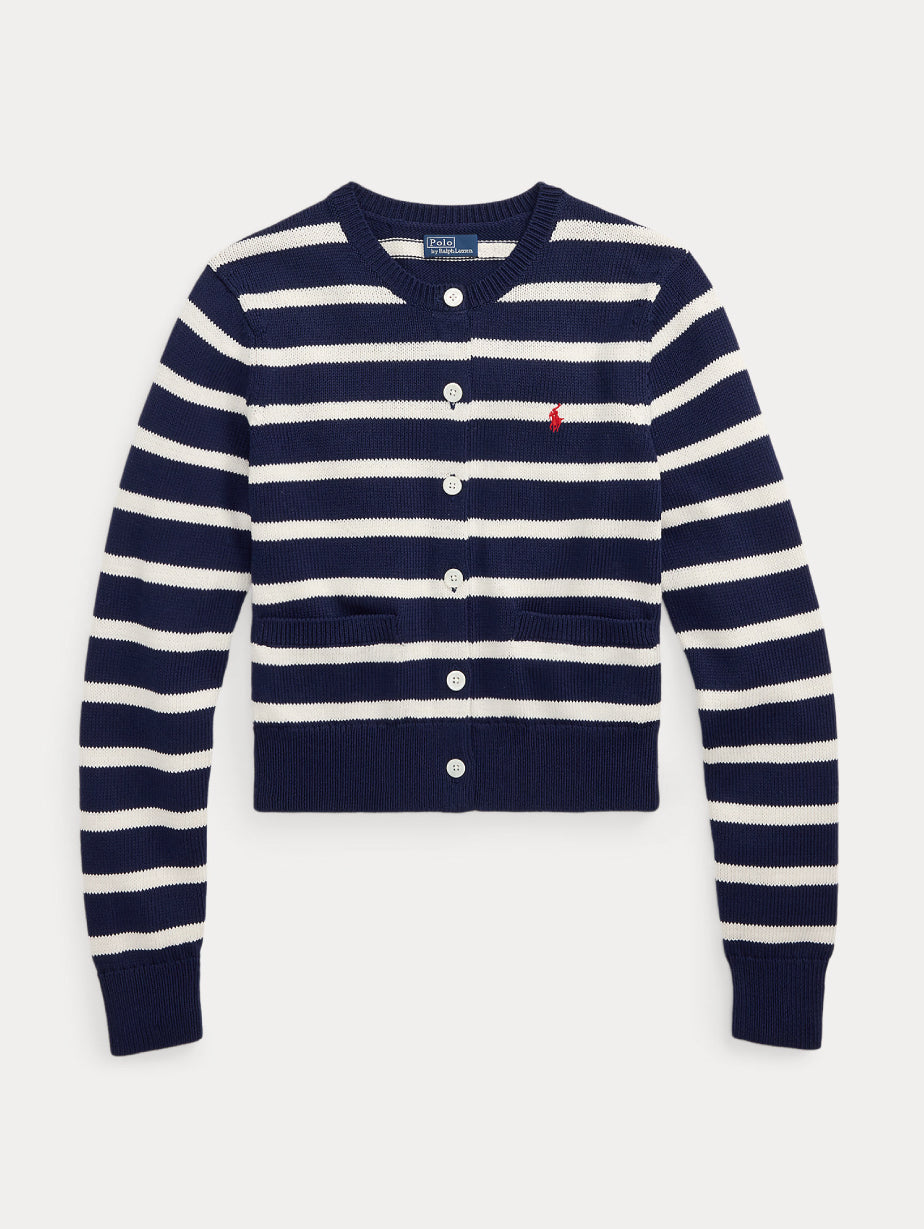 2026 New Arrival Cardigan Girocollo a Righe Blu/Bianco