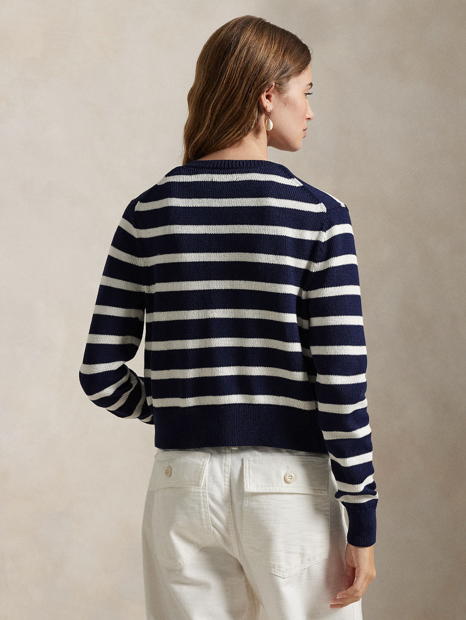 2026 New Arrival Cardigan Girocollo a Righe Blu/Bianco