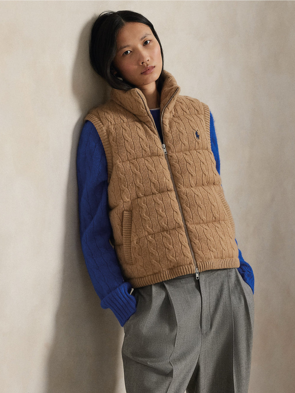 2026 New Arrival Gilet Imbottito in Maglia a Trecce Cammello