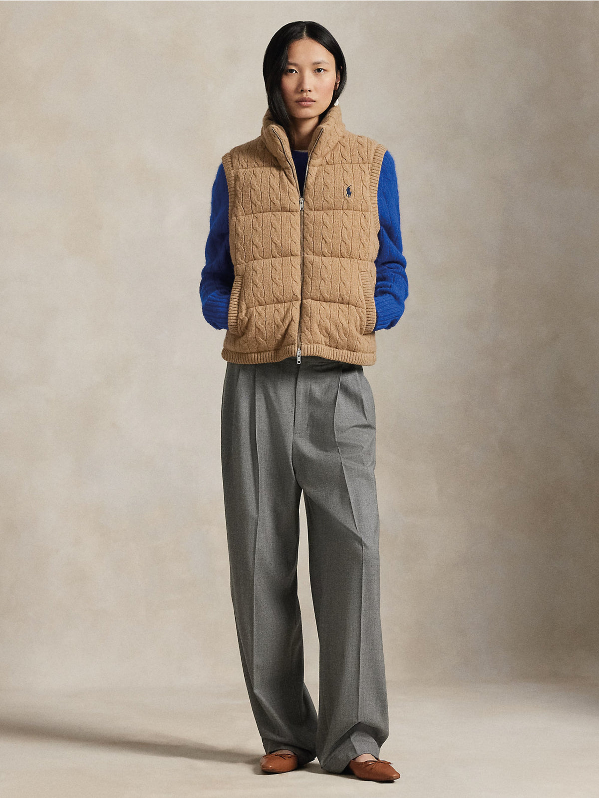 2026 New Arrival Gilet Imbottito in Maglia a Trecce Cammello
