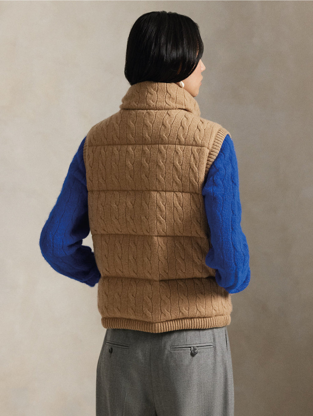 2026 New Arrival Gilet Imbottito in Maglia a Trecce Cammello