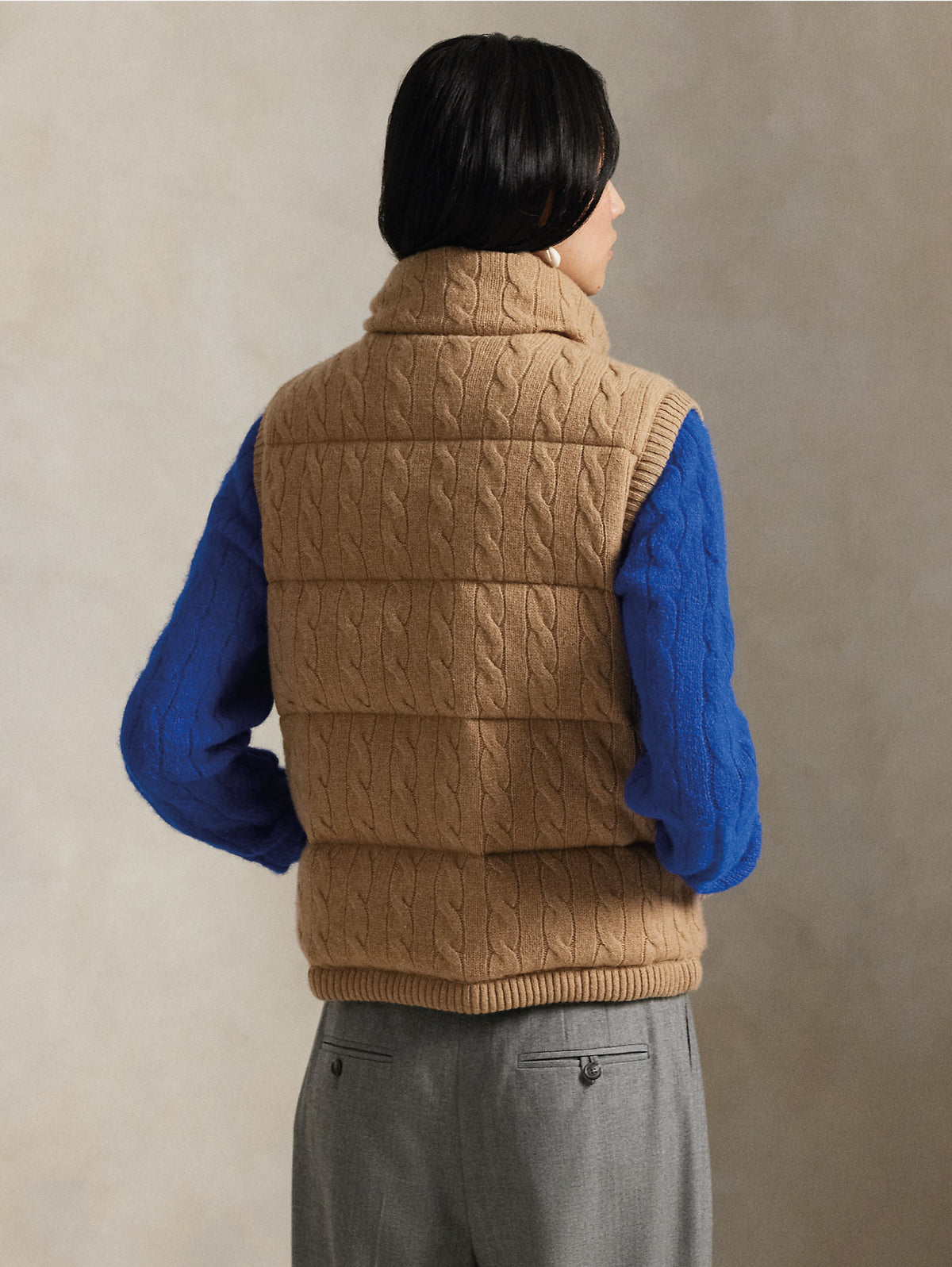 2026 New Arrival Gilet Imbottito in Maglia a Trecce Cammello