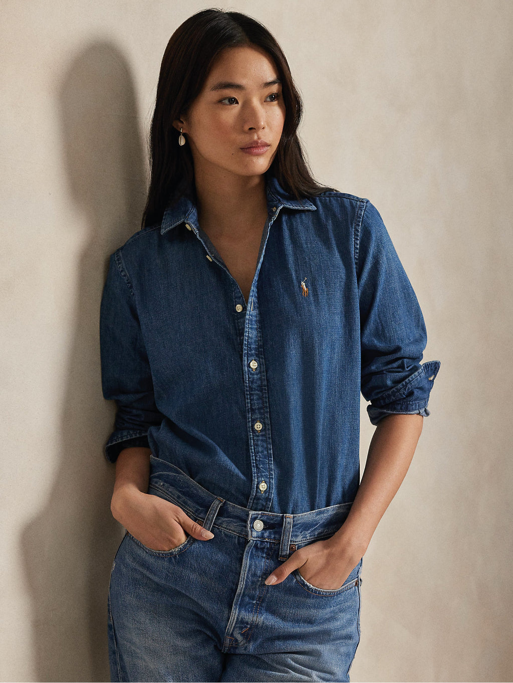 2026 New Arrival Camicia in Denim Slim Fit Blu