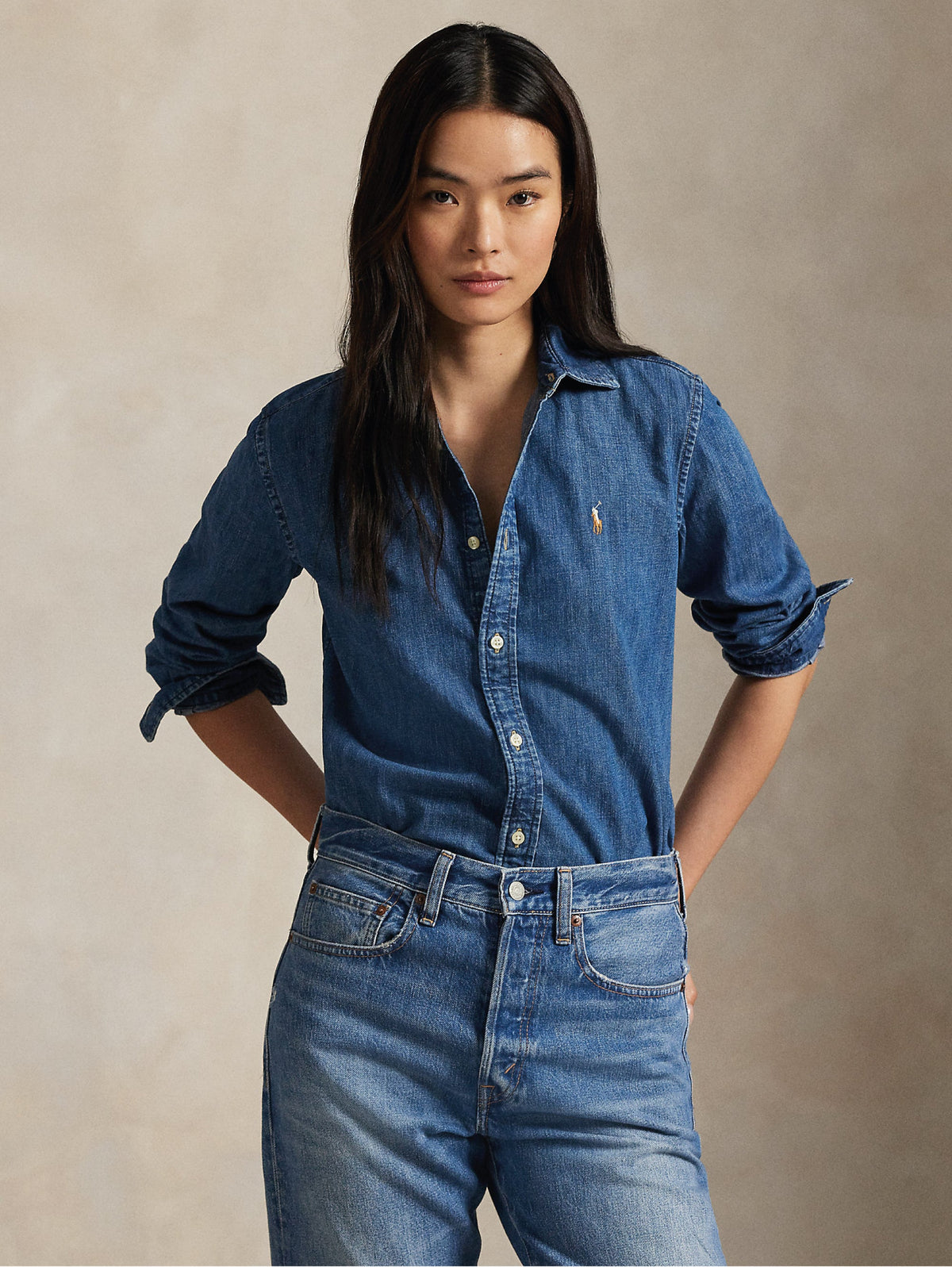 2026 New Arrival Camicia in Denim Slim Fit Blu