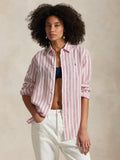 2026 New Arrival Camicia Classic Fit in Lino a Righe Bianco/Rosso