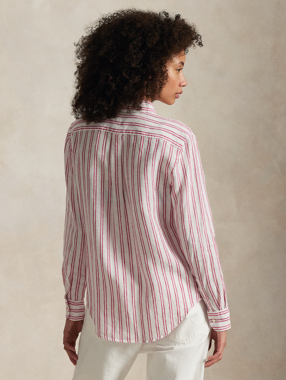 2026 New Arrival Camicia Classic Fit in Lino a Righe Bianco/Rosso