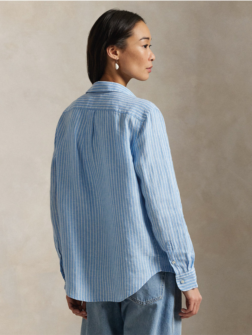 2026 New Arrival Camicia Classic Fit in Lino a Righe Azzurro/Bianco